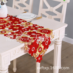 Embroidery Embroidered Table Runner TV Cabinet Cover Cloth Red Festive TV Table Cover Towel Festive Newlyweds Wedding Room Cover Cloth Red