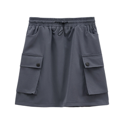 Elastic waist drawstring work skirt for women's summer 2025 new style spicy and cool high-waist design niche A-line skirt