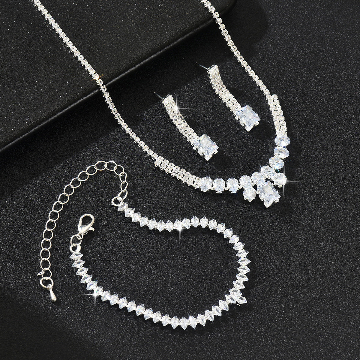 All Seasons Season Wholesale Jewelry Elegant Streetwear Geometric Copper Rhinestones Bracelets Earrings Necklace Tennis Chain