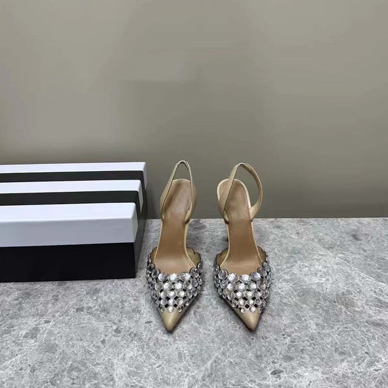 New super perfect rhinester shallow thin heel pointed shoes women's Roman hollow high heels women's sandals_voghion.com