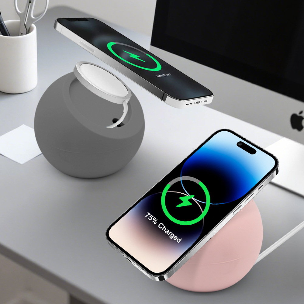 Silicone Wireless Charger Magnetic Mobile Phone Holder Suitable for iPhone Fast Charging 15W Desktop Charging Pile Base