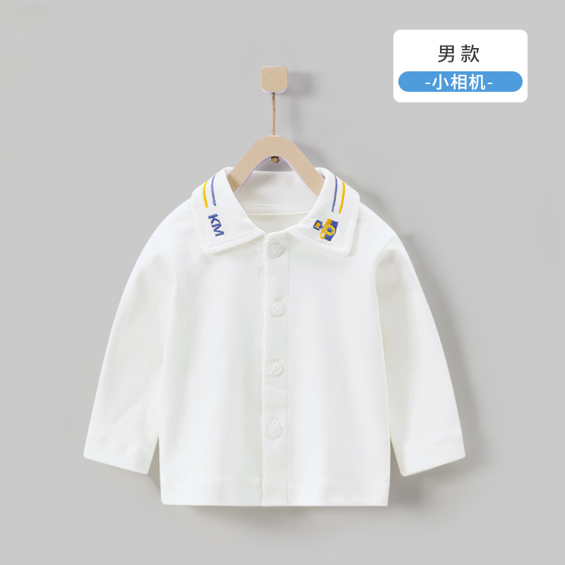 Camisetas de manga larga blancas para niños de otoño, camisetas de manga larga para niñas, camisas con cuello estilo coreano para bebés, cárdigans de algodón, ropa infantil estilo coreano