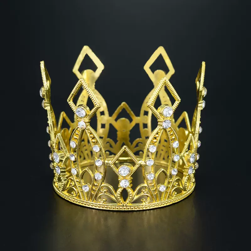 跨境头冠合金皇冠新娘皇冠鲜花黄冠装饰儿童走秀头饰生日蛋糕装饰