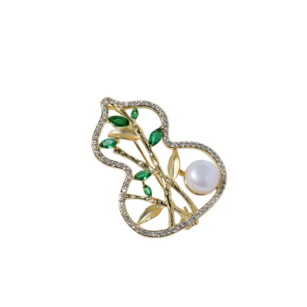 Nuevo estilo chino Fulu doble broche de calabaza de perlas naturales de bambú precioso flor de pecho exquisita accesorios de abrigo de alta calidad