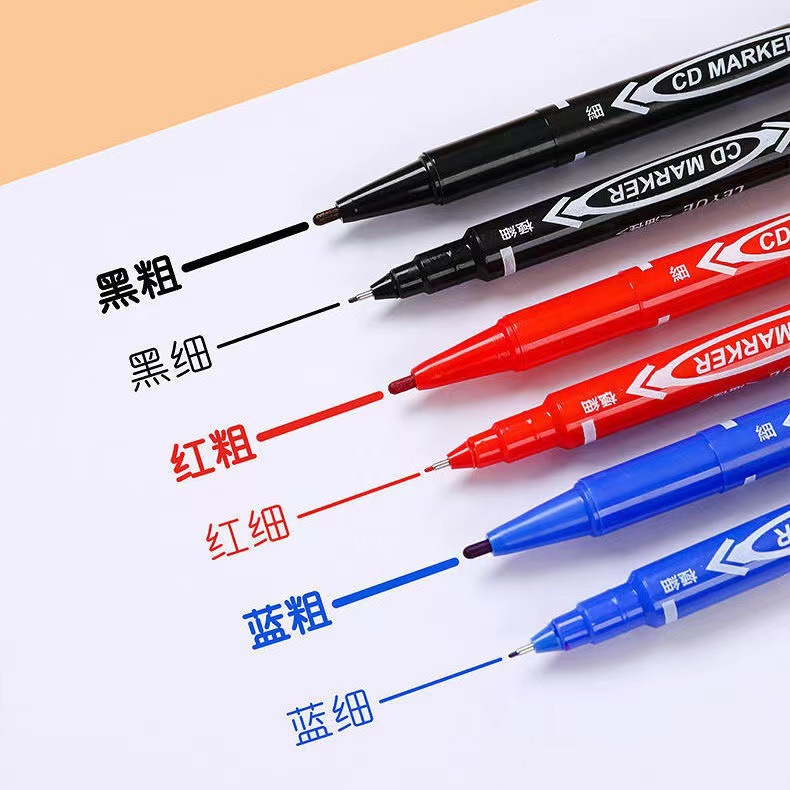 Marcador de dos cabezas Marcador de dos cabezas Marcador de cabeza delgada Marcador de dibujo impermeable Bolígrafo de línea para estudiantes de primaria y secundaria Negro