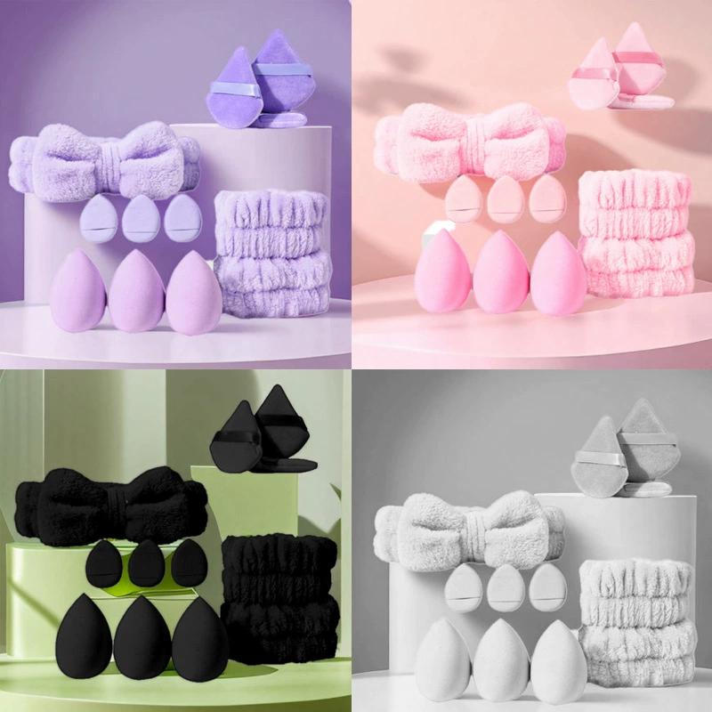 Cosmetic Sponge Set with Bow, Triangular & Teardrop Blenders — Soft Makeup Sponges, Multi-Color Options