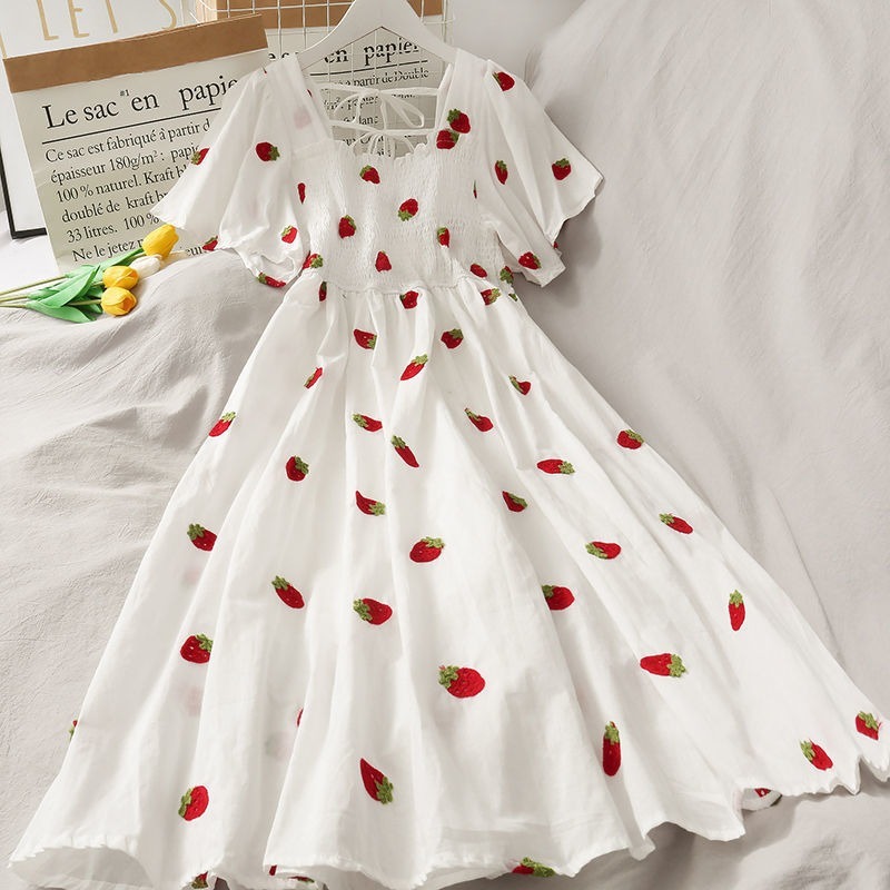 Manufacturer Wholesale 2026 Fresh and Sweet Style Fairy-Like Forest Style Fruit Print A-Line Dress Women's Dress