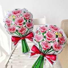 女神節日38婦女節玫瑰花花束手持棒充氣鋁膜氣球店鋪活動裝飾擺攤