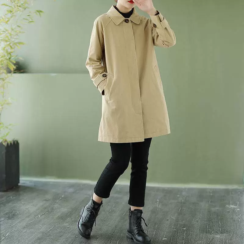 Длинное осеннее trench coat, пальто, mid-length, корейский стиль, плюс размер, оверсайз