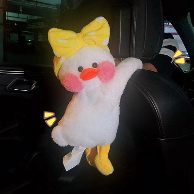 Hanging Bag Armrest Box Car – Car tissue box/set - yellow-duck-with-hair-band