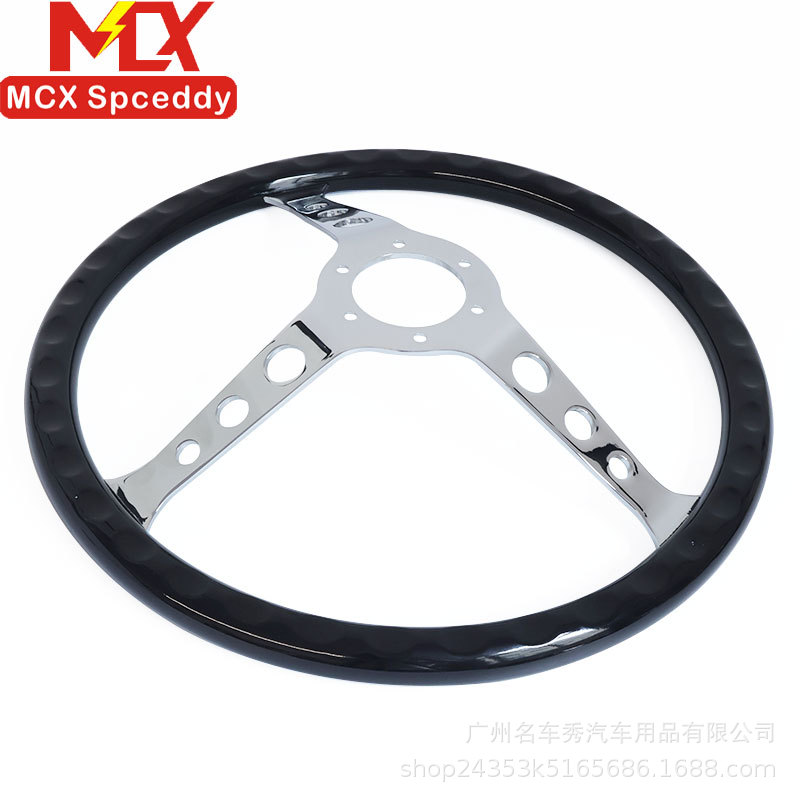 Cross-border bestseller car modification glossy black round-hole steering wheel SPCEDDY 15inch electroplated universal steering wheel