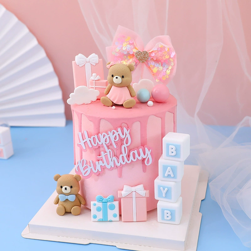 Мультфильм милый медведь декоративные украшения для дома розовый медведь автомобиль пара подарок 3D падение клей куклы строительные блоки