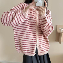 2025春秋新款文艺小清新条纹长袖针织开衫女休闲百搭毛衣外套上衣