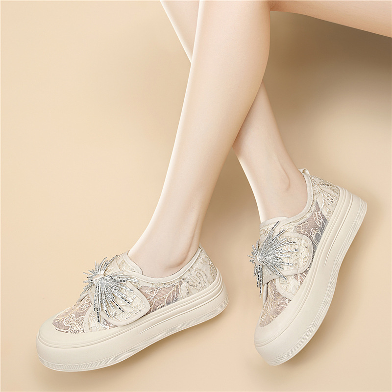 Giày sneaker nữ đế dày lưới phối kim tuyến – phong cách thể thao thời trang — 6142 Bạc, 6142 Màu be