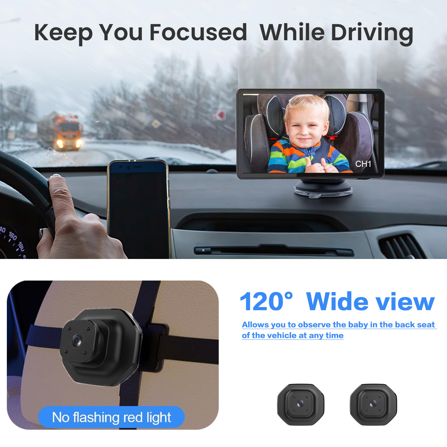Carbabymonitor Amazon Hd Infrared Night Vision Display for In-Car Baby Safety Monitoring