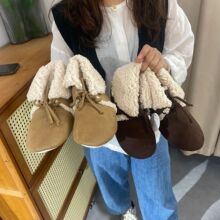 冬季跨境加绒棉拖鞋新款学生加厚保暖平底毛毛鞋羊羔绒家居室内鞋