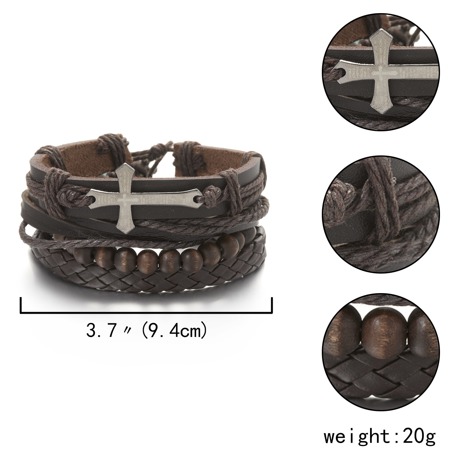 Fashion Cross Heart Shape Pu Leather Knitting Menu0027S Bracelets 1 Set