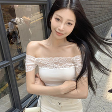 女明星同款纯欲氛围感bm一字领短袖T恤夏季新款露肩性感针织上衣