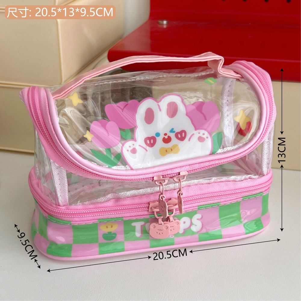 Tengyi original bolsas de papelería transparentes de dibujos animados bolsas de bolsillo de estudiantes de gran capacidad de alto valor de belleza bolsas de almacenamiento de cosméticos para jóvenes
