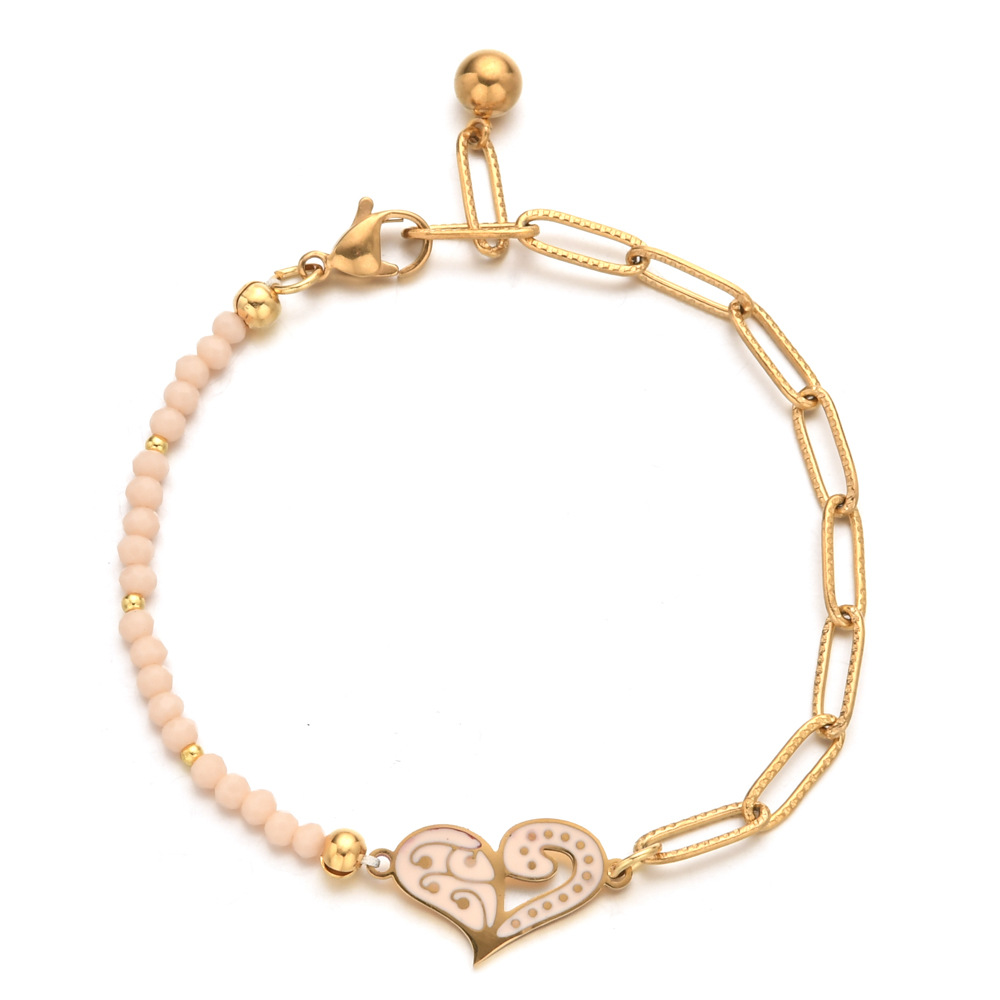 24g Weight Bracelets Classification 1 Piece Quantity Streetwear Heart Shape Stainless Steel Natural Stone Beaded Plating Bracelets