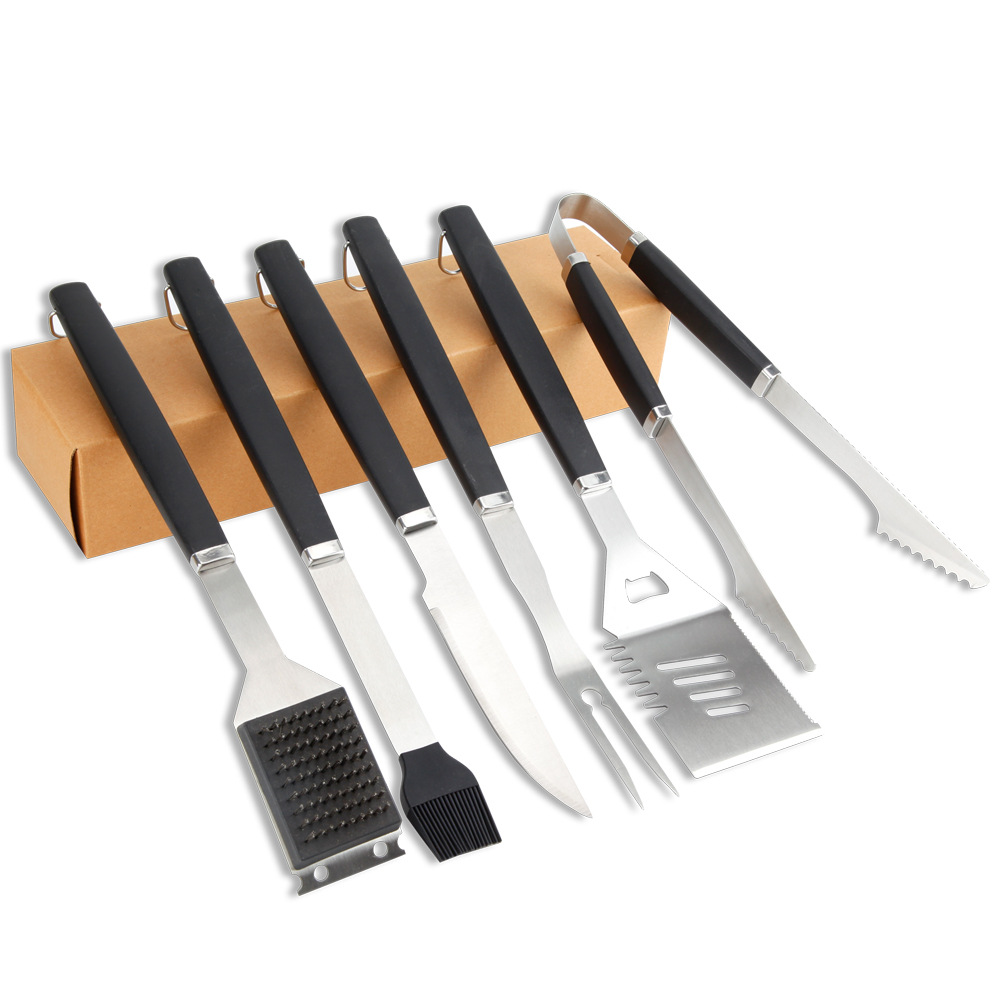 Amazon Venta caliente de acero inoxidable barbacoa al aire libre herramientas traje Barbacoas hogar barbacoa tenedor pala escoba clip combinación traje