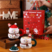 创意圣诞陶瓷杯带盖大容量马克杯卡通圣诞杯子礼品跨境圣诞节礼物