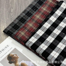 A-91472#现货红黑白格子彩点呢料秋冬外套套装围巾箱包服饰面料