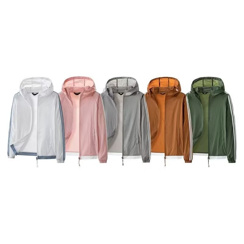 Hielo ligero y transpirable ropa de protección solar para hombres y mujeres encapuchados pescar cremallera montar ropa de cuero de manga larga chaqueta de protección solar para hombres