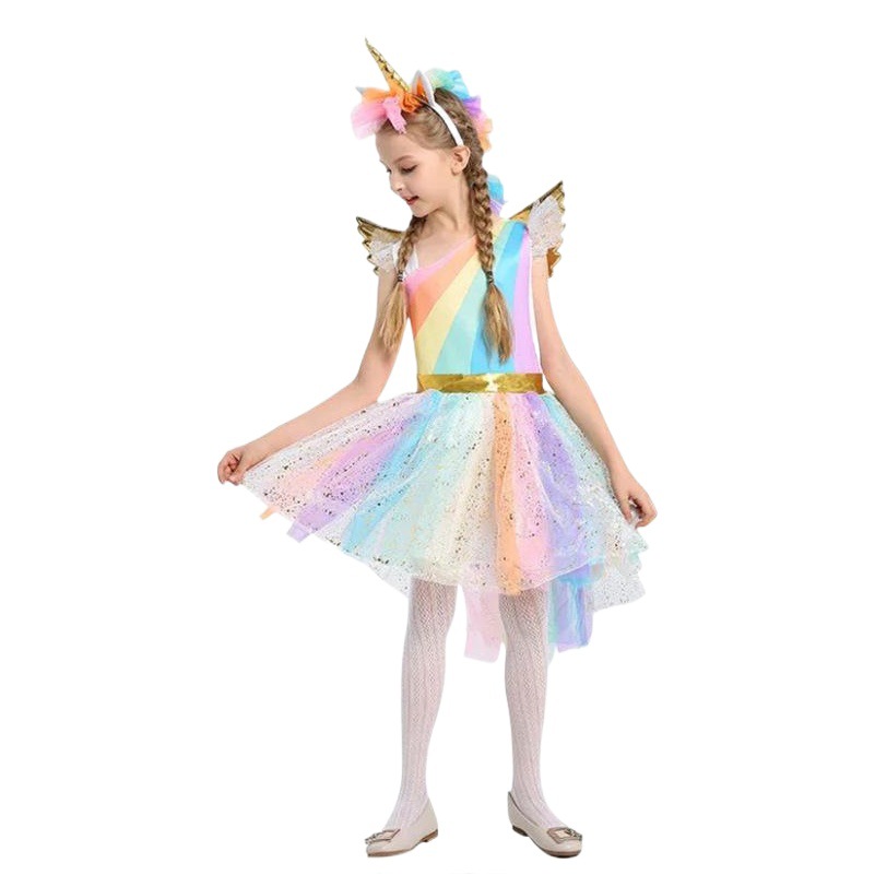 Halloween nuevas niñas unicornio vestido Festival traje Arco Iris vestido etapa rendimiento traje