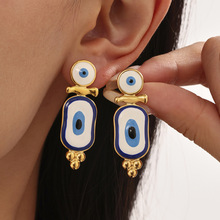 米朵朵钛钢Earrings跨境土耳其蓝色眼睛吊坠珐琅彩釉恶魔之眼耳环