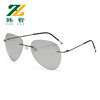 Memory titanium alloy ultra -light frameless sunglasses men driving toad mirror polarized color transformer pilot glasses