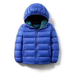 Children's thin down jacket school uniform pure color new hooded winter medium and large child short down jacket 90 down cross-border