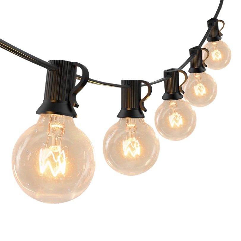 Suministro transfronterizo de guirnaldas de luces G40 estándar de Reino Unido y Estados Unidos, luz transparente con filamento de tungsteno de 220V y 25 lámparas, luces decorativas para bodas y Navidad en interiores y exteriores.