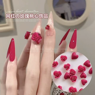 新款花朵美甲饰品网红甜美百搭少女粉立体玫瑰雕花树脂钻美甲配饰