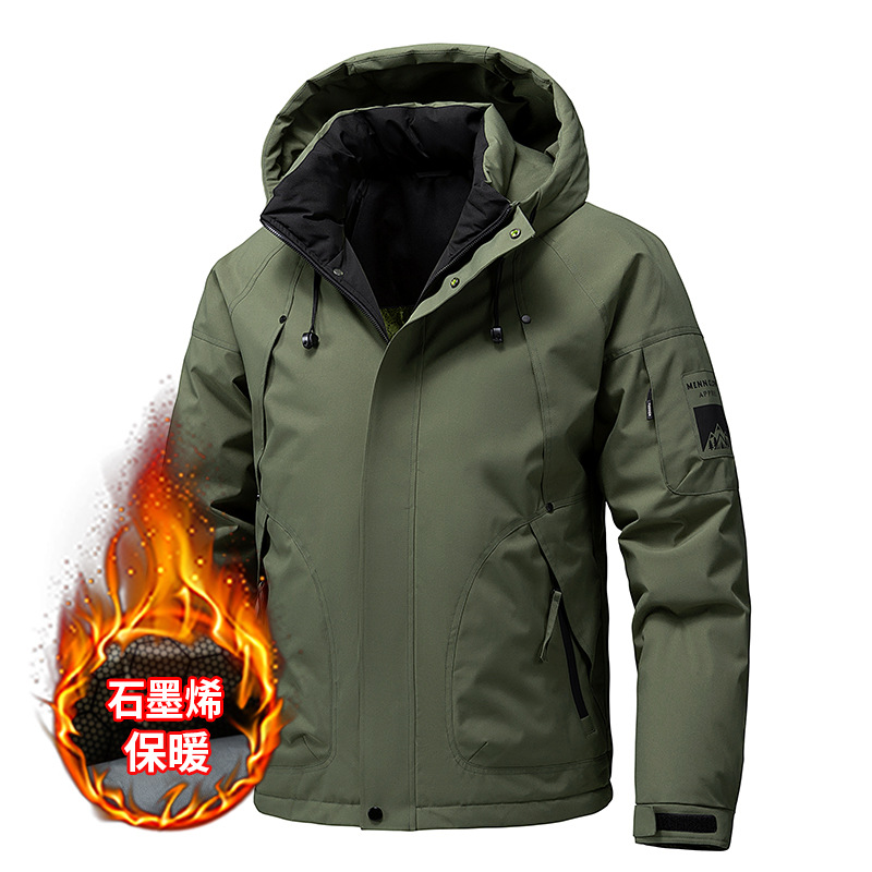 Transfronterizo invierno nuevo estilo de ropa de asalto hombre algodón abrigo casual suelto grafeno calentamiento cardigan con capuchón algodón