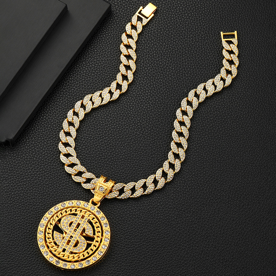 1 Piece Quantity Daily Occasion Hip-Hop Round Dollar Alloy Inlay Rhinestones Unisex Pendant Necklace Necklace Pendant Men Pendant Necklaces