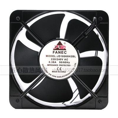 JD-A18060H2BL 220V 0.38A FANEC机柜金属散热风扇耐高温