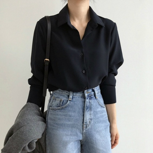 2025 Spring & Autumn Korean Version Loose & Slim Base Shirt Black Professional Commute OL Versatile Top Trendy Women
