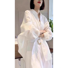 白色透气棉麻防晒长袖衬衫女夏季薄款慵懒风宽松显瘦休闲百搭上衣