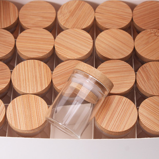 3cm diameter small glass bottle with lid display 10ml transparent bamboo lid 3g pill small bottle silk screen printing glass empty