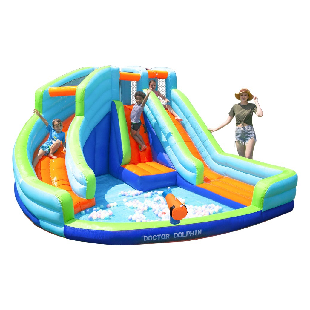 Doctorado en delfines | Castillo inflable para exteriores, pequeño castillo inflable acuático para niños, tobogán inflable y trampolín combinados para el hogar