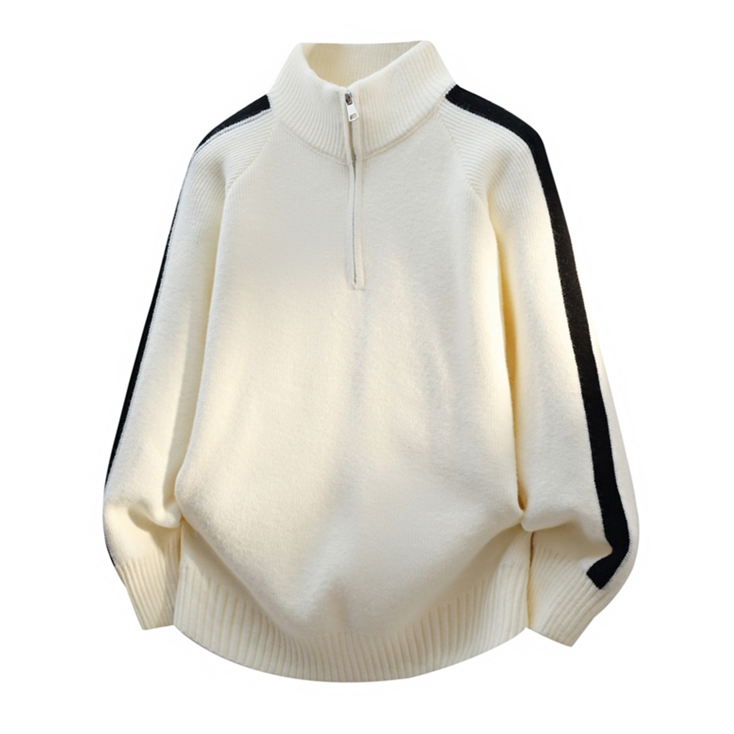 Explosiones transfronterizas de tamaño europeo gran collar Henry collar medio cremallera camiseta de punto suéter hombre rayas otoño invierno fábrica al por mayor