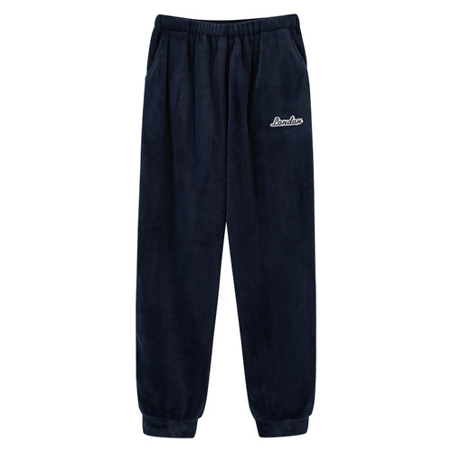 Winter Men's Pajama Set with Thick Plush Fleece Lined Coral Wool Warm Pajama Bottoms for Home Use Large Size Single Pajama