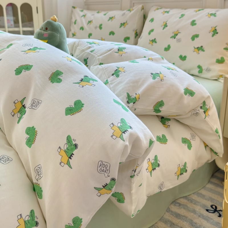 Cama de hilo de doble capa de algodón estilo ins Juego de cuatro piezas Funda de edredón de algodón puro para niños 2025 Nuevo juego de tres piezas de dormitorio de sábanas