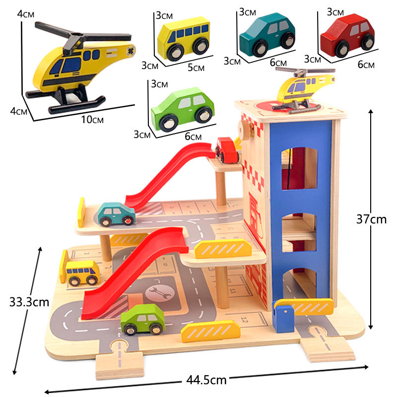 Modelo de estacionamiento de madera para niños Xinyun, juguete artificial, rompecabezas de coches y vagones de tren para niños de 1 a 6 años