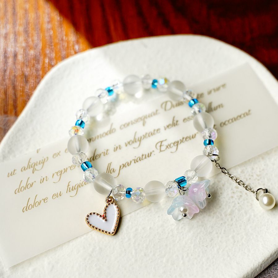 thumbnail image 1 of Nueva pulsera de lazo de perlas popular japonesa y coreana, pulsera de estudiante rosa literaria simple para mujer, azul, 1 of 2