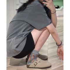 三喜同款真皮勃肯鞋大碼包頭半拖軟木釣魚博肯鞋厚底拖鞋女夏外穿