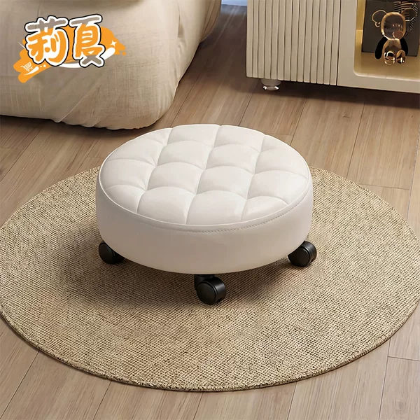 Small Stool with Wheels for Home Use, Low Stool with Casters, Small Stool for Cleaning, Sofa Stool, Simple and Creative Round Stool for Toddlers