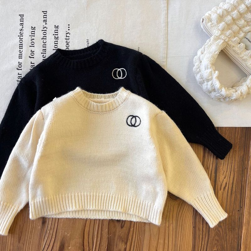 【現品】子供服の高品質の女の子の輪刺繍セーターの小さい香りの風の泡の袖のセーター|undefined
