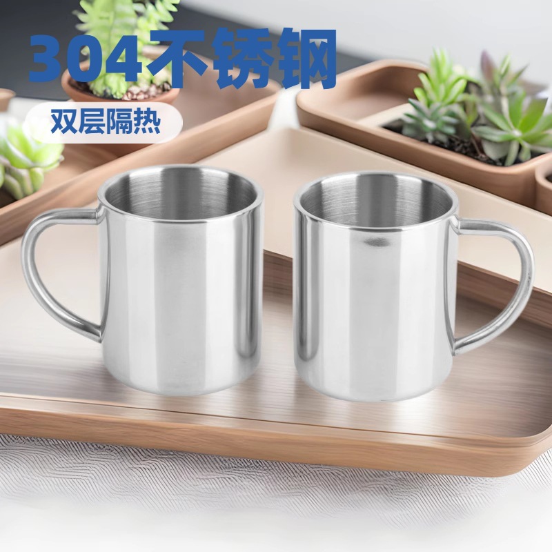 Children's Double-Layer Stainless Steel Cartoon Water Cup with Handle for Kindergarten Use
